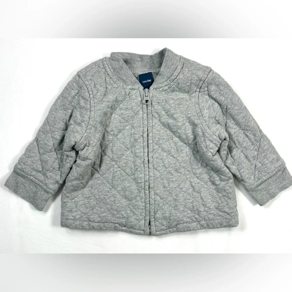 BABYGAP Baby Quilted Zip Jacket‎ 6–12M Gray Soft Cozy Classic Comfy Outdoor
